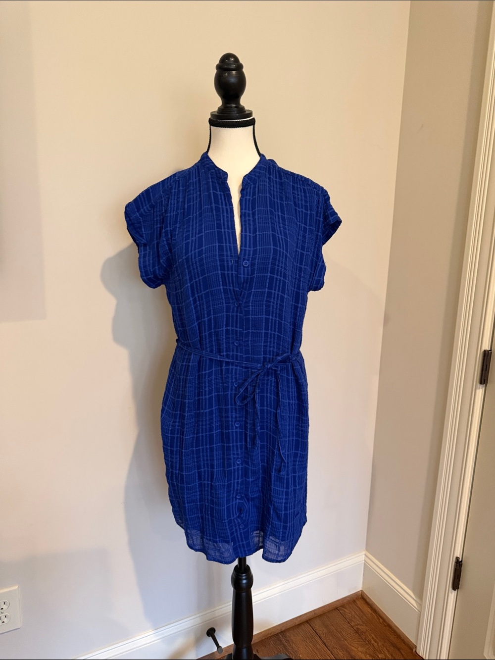 cloth & stone Royal Blue Plaid Midi Shirt Dress